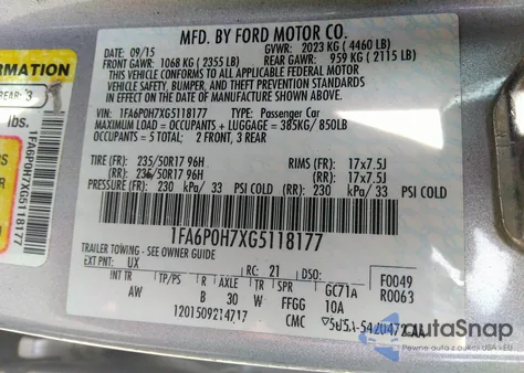 2016 Ford Fusion Se z USA, uszkodzony, nr VIN 1FA6P0H7XG5118177